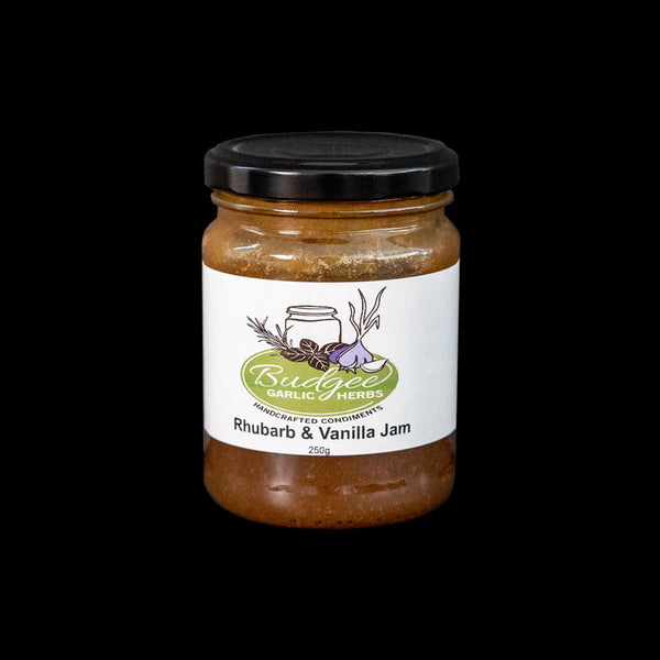 The Paddock Butchery Toowoomba - Budgee Garlic & Herbs Rhubarb & Vanilla Jam 250g Jar